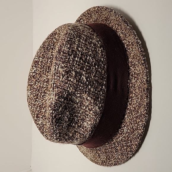 August Trilby Tweed Fedora Hat Brown Tan White Wool Floral Lining OS - Picture 8 of 13